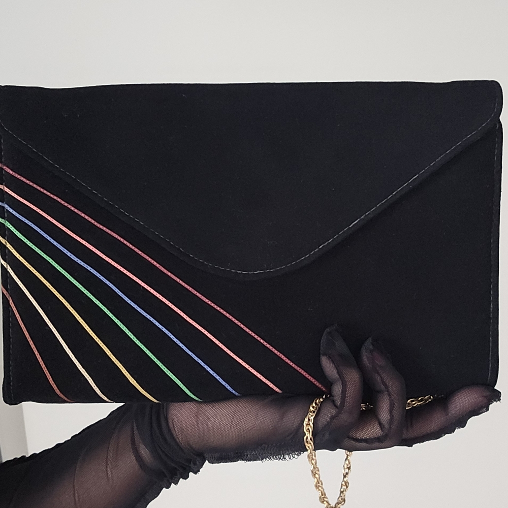 Black Clutch with Rainbow Stripes